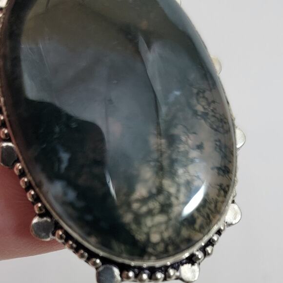 Handmade Silver Pendant with Dendritic Agate and Freshwater Pearls Necklace - Picture 6 of 10